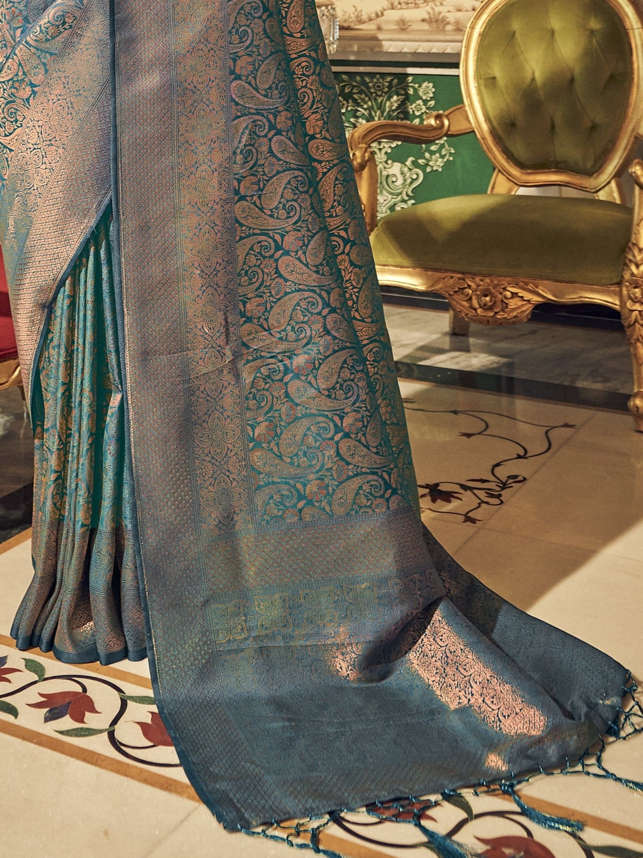 Cornflower Blue Kanjivaram Saree