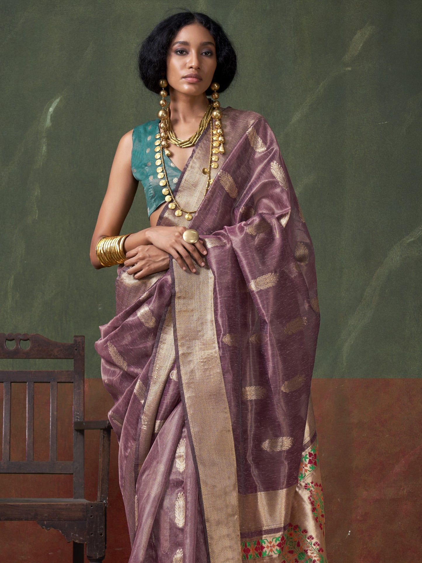 Dusty Purple Woven Paithani Tissue Silk Saree