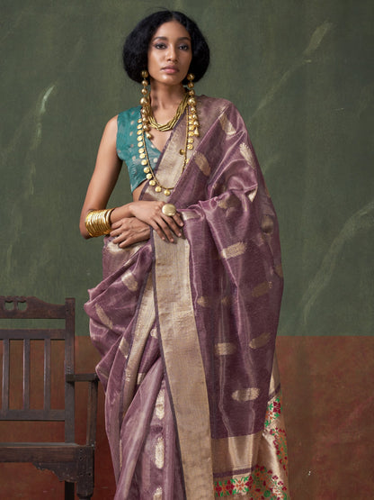 Dusty Purple Woven Paithani Tissue Silk Saree