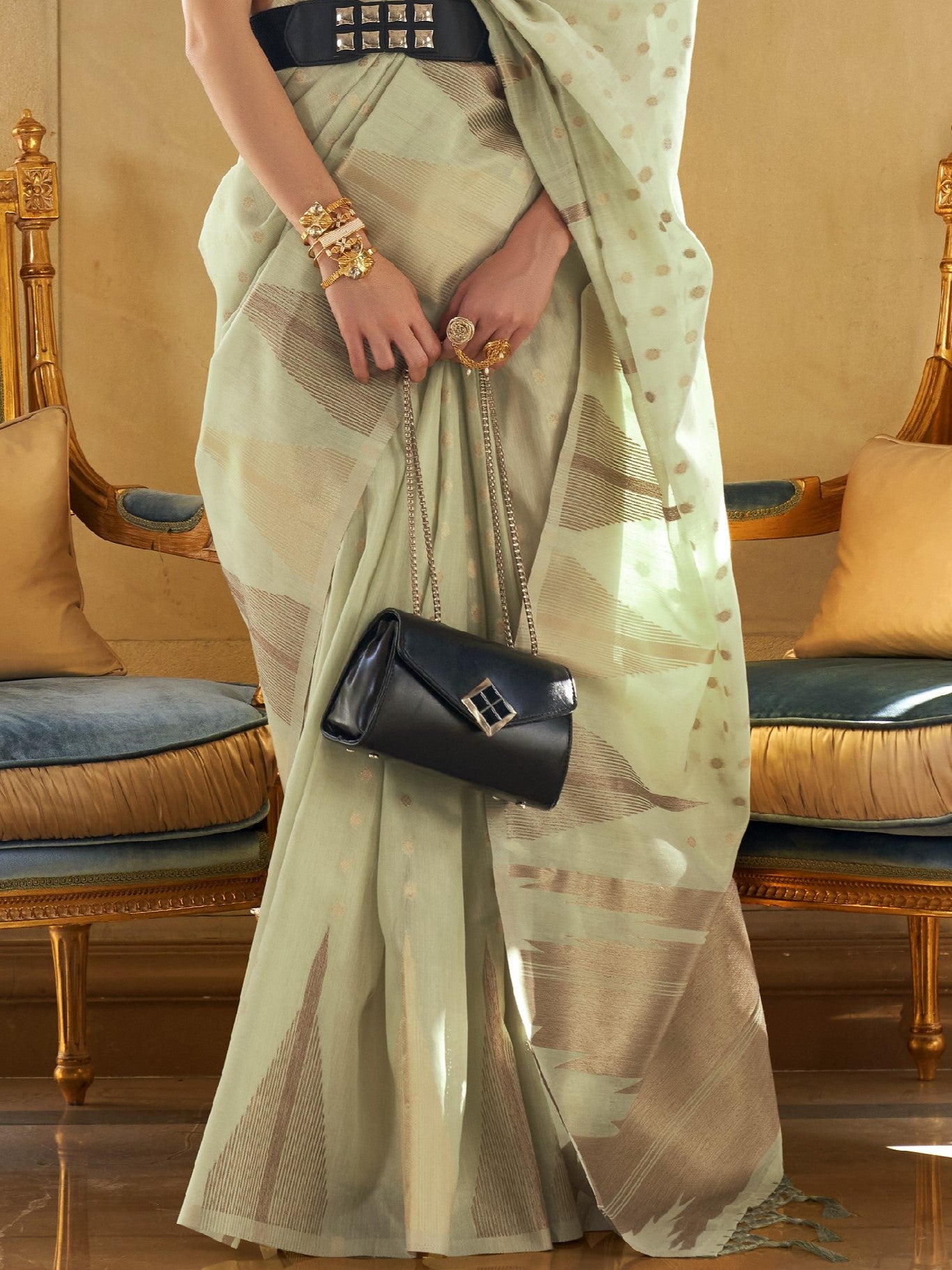 Tea Green Tissue Silk Saree