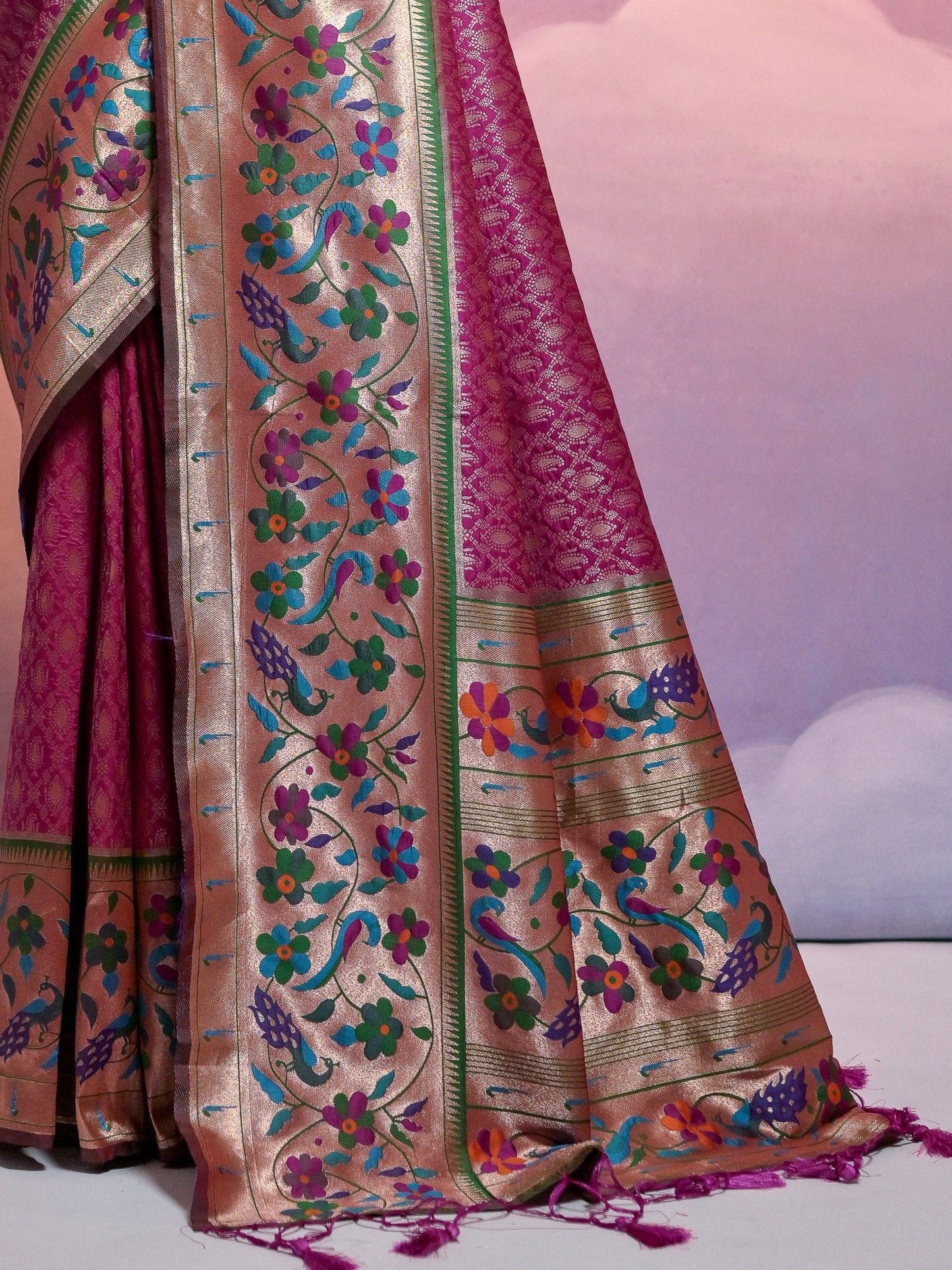 Deep Wine Woven Paithani Silk Saree