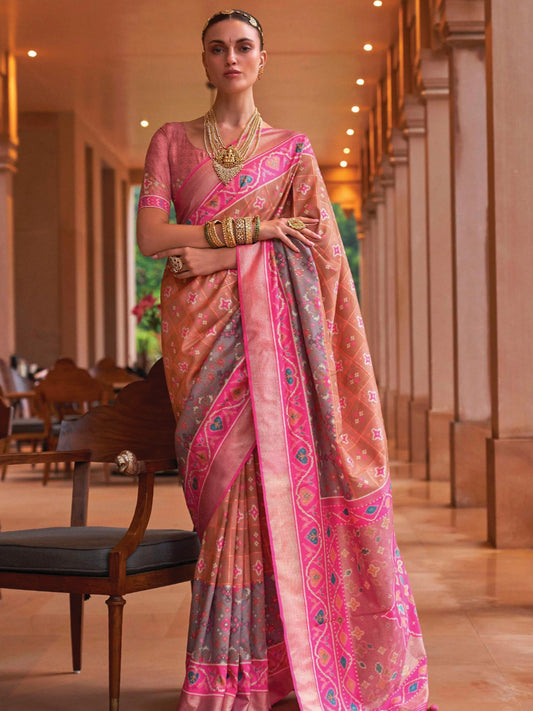 Dark Peach Patola Saree