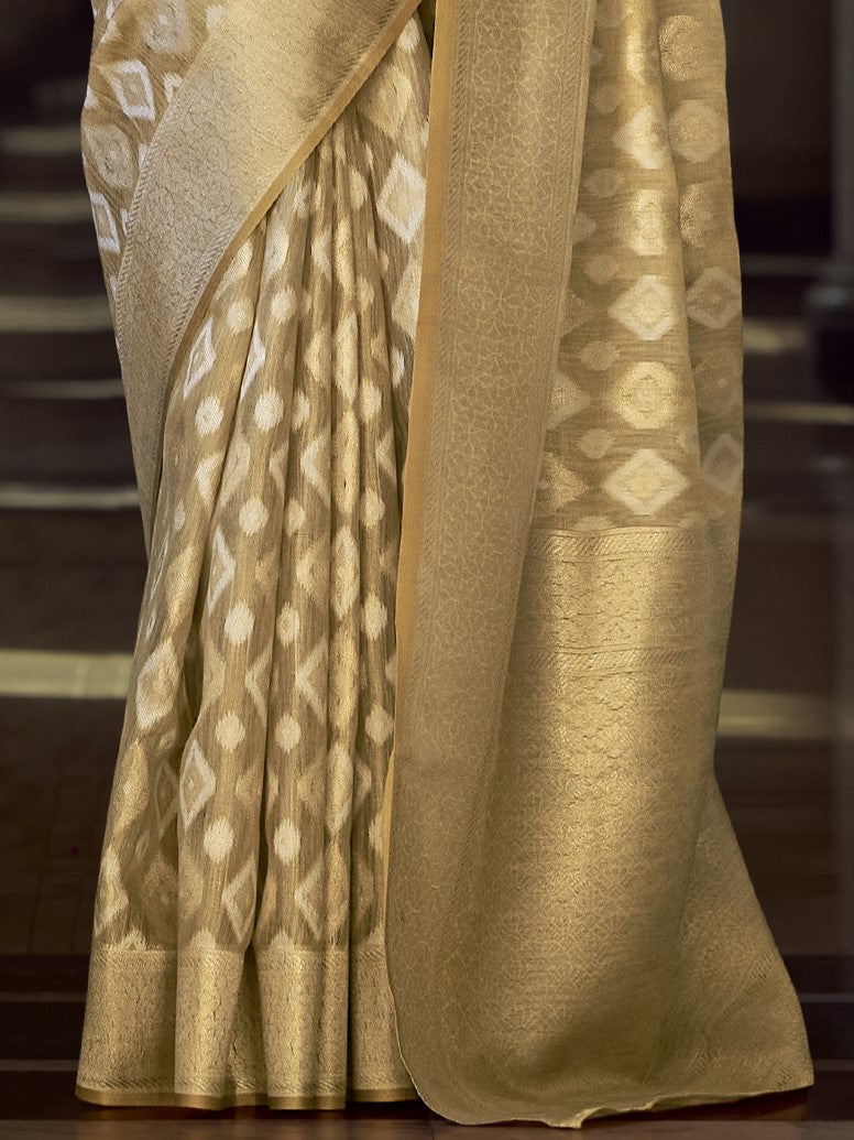 Tan Beige Zari Woven Tissue Silk Saree