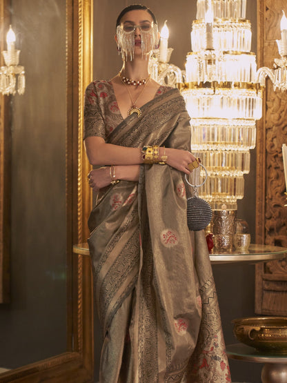 Kiwi Gray Woven Banarasi Saree