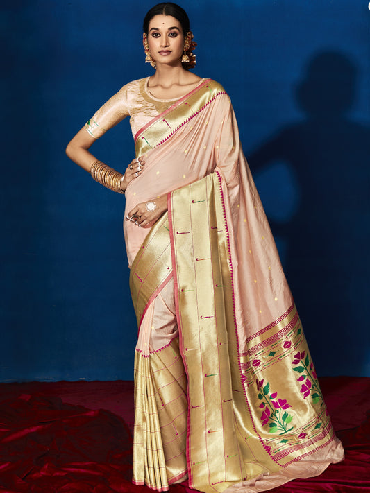 Pastel Peach Paithani Saree