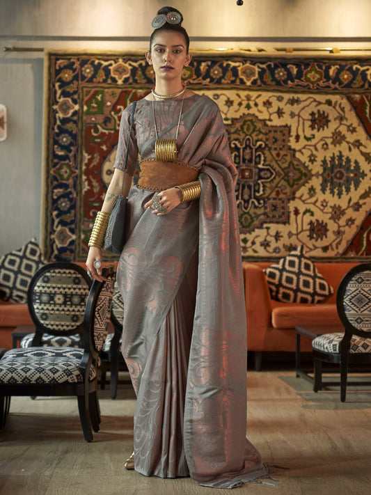 Cool Gray Woven Banarasi Saree