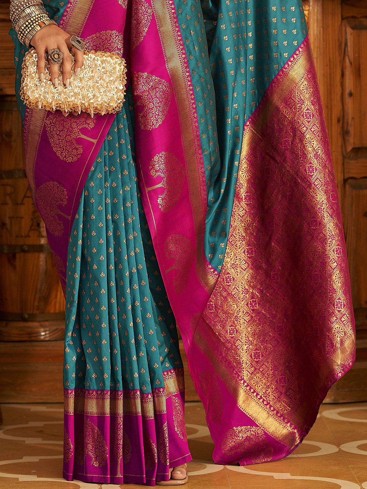 Ocean Blue Woven Banarasi Soft Silk Saree