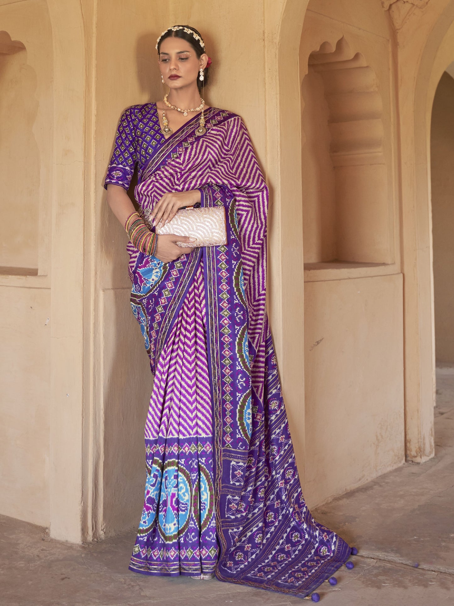 Plum Violet Patola Saree