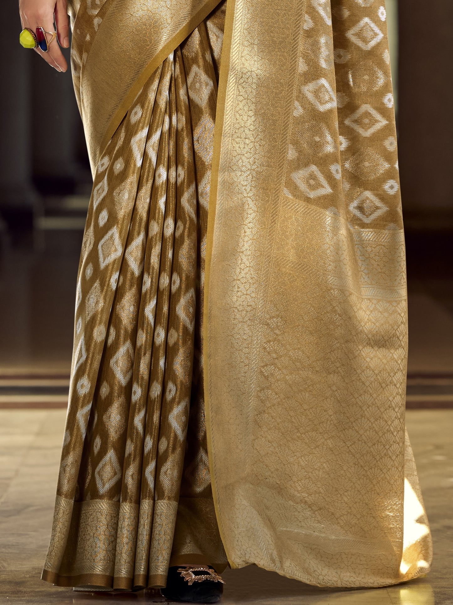 Toffee Bronze Zari Weaving Tissue Silk Saree