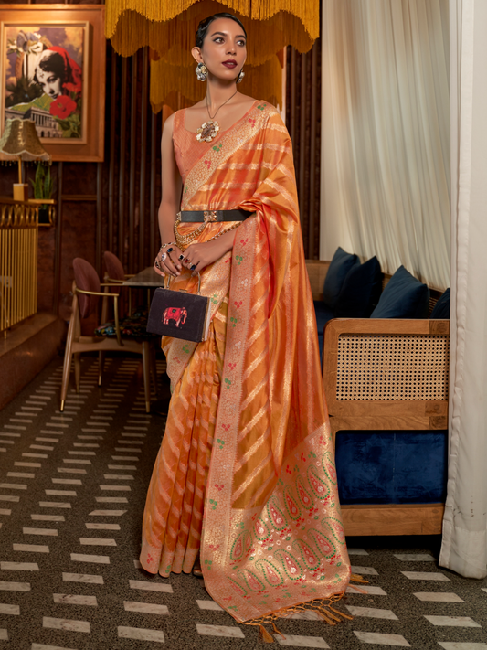 orange organza saree