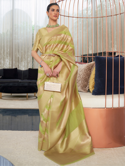 olive green organza saree