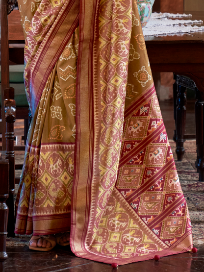 Caramel Brown Woven Patola Tussar Silk Saree