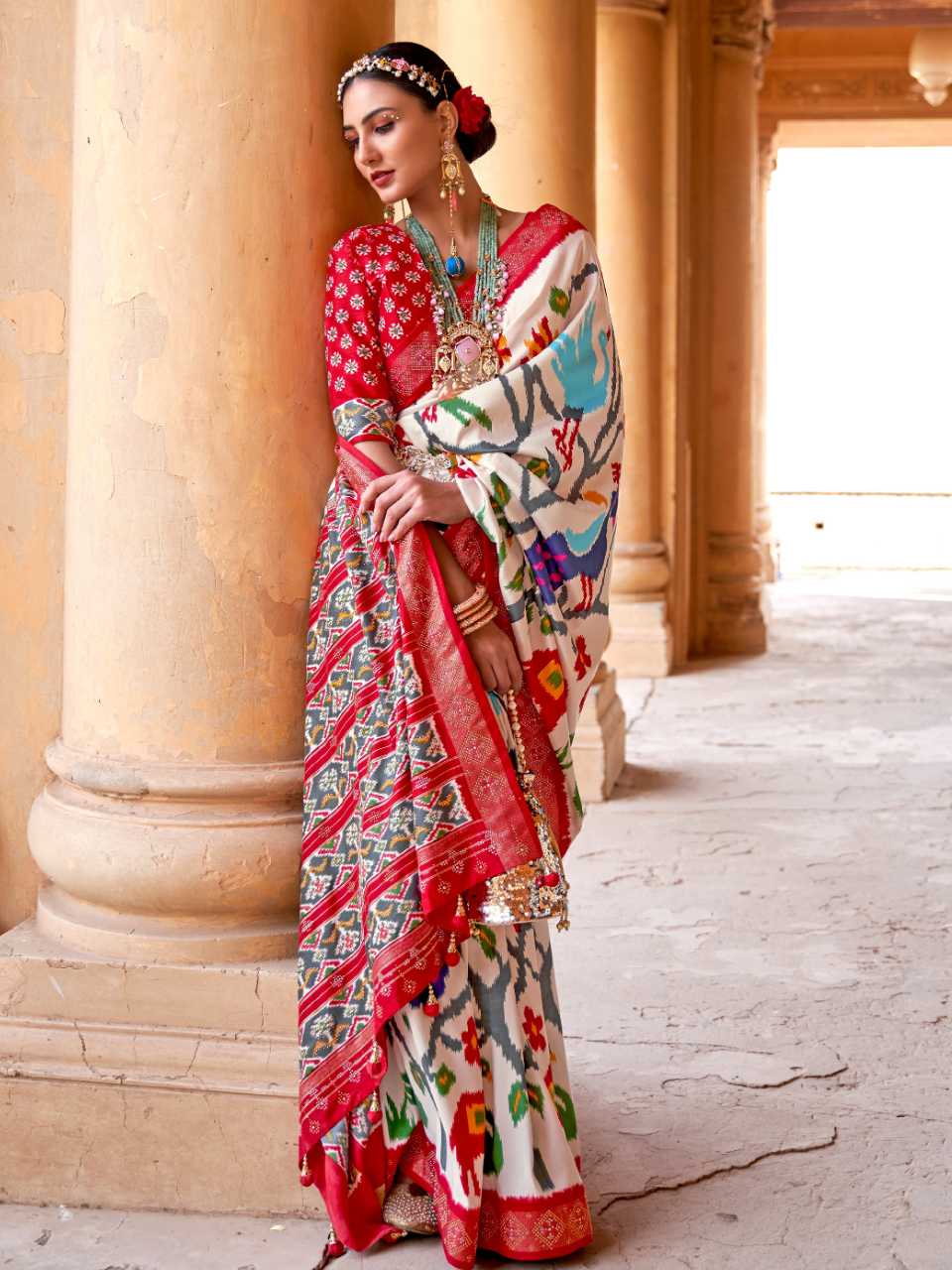 Ivory White Patola Silk Saree