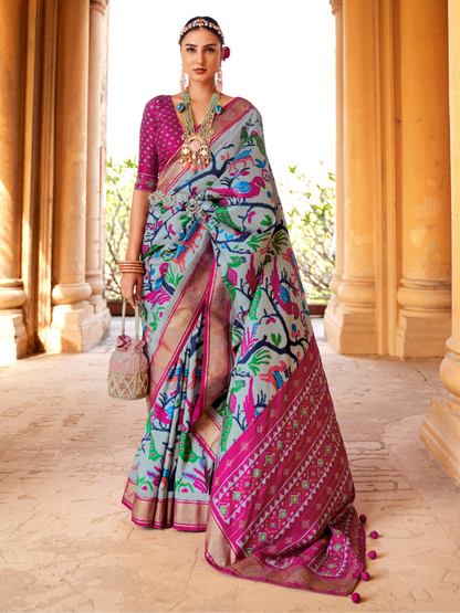 Lily Blue Patola Silk Saree