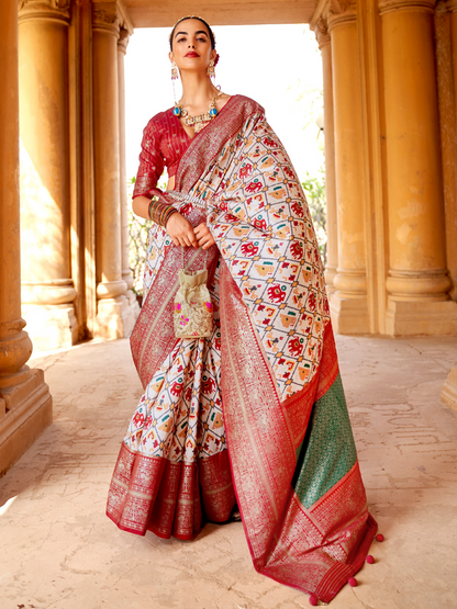 Antique White Patola Silk Saree