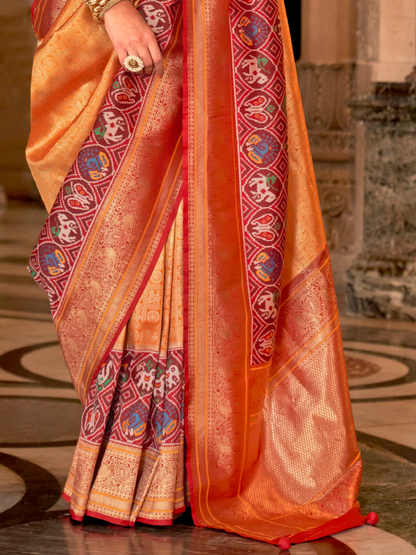 Bright Orange Woven Kanjivaram Patola Silk Saree