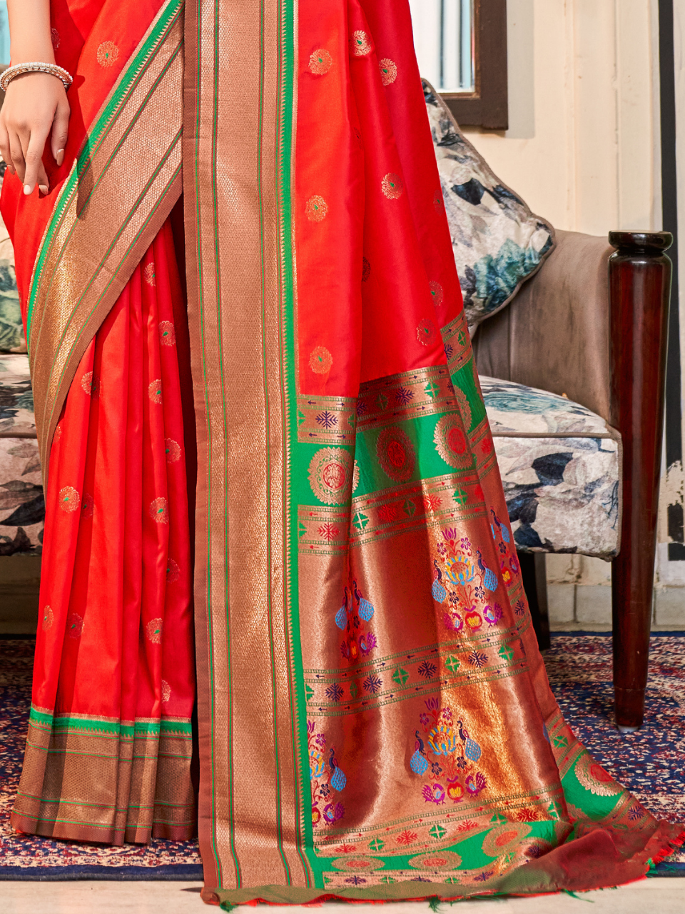 True Red Woven Soft Silk Paithani Saree