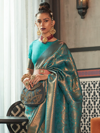 Antique Blue Woven Kanjivaram Silk Saree