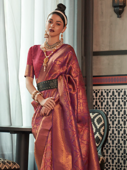 Rose Magenta Woven Kanjivaram Silk Saree