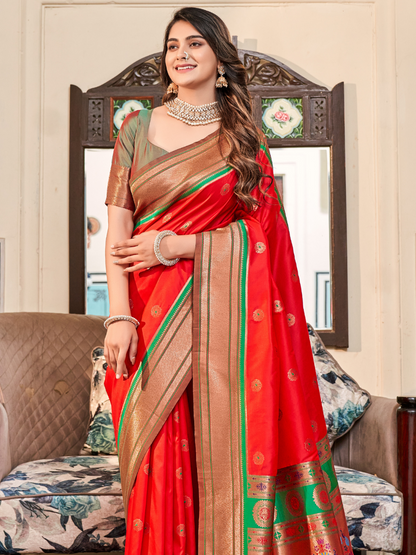 True Red Woven Soft Silk Paithani Saree