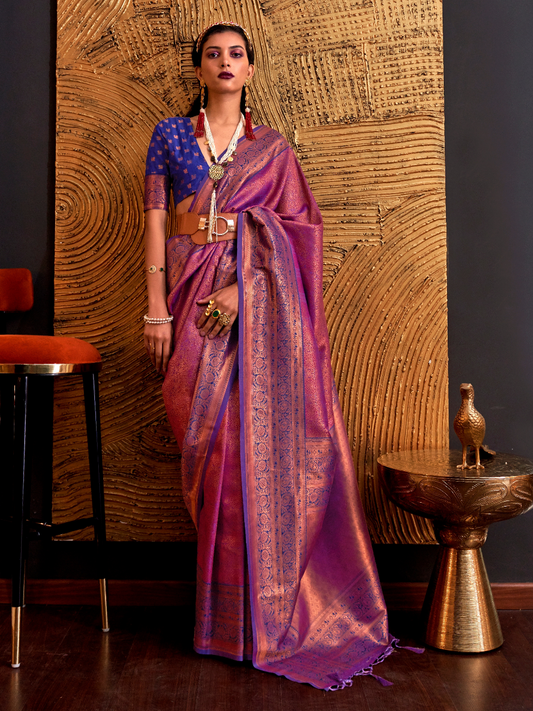 Mulberry Purple Woven Banarasi Silk Saree