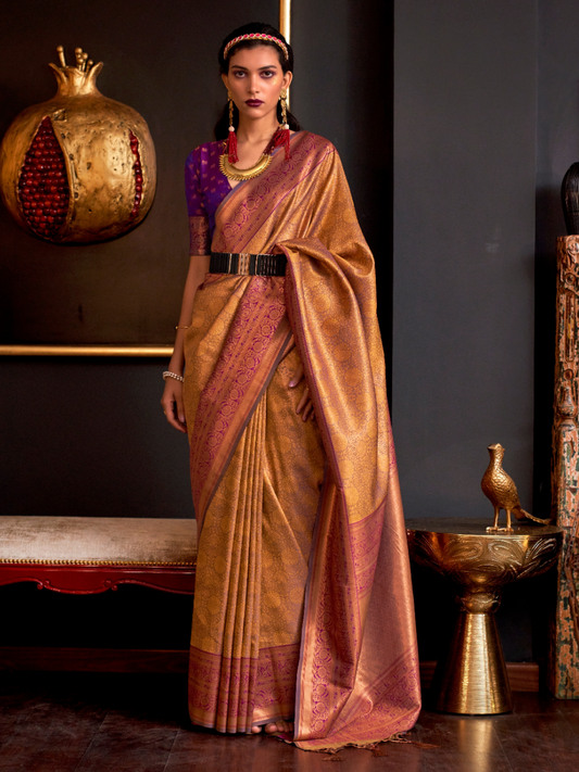 Amber Gold Woven Banarasi Silk Saree