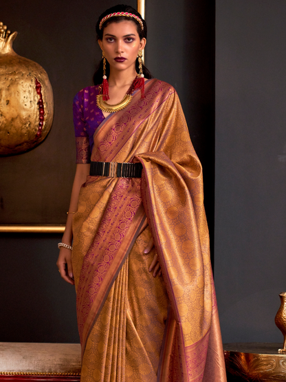 Amber Gold Woven Banarasi Silk Saree