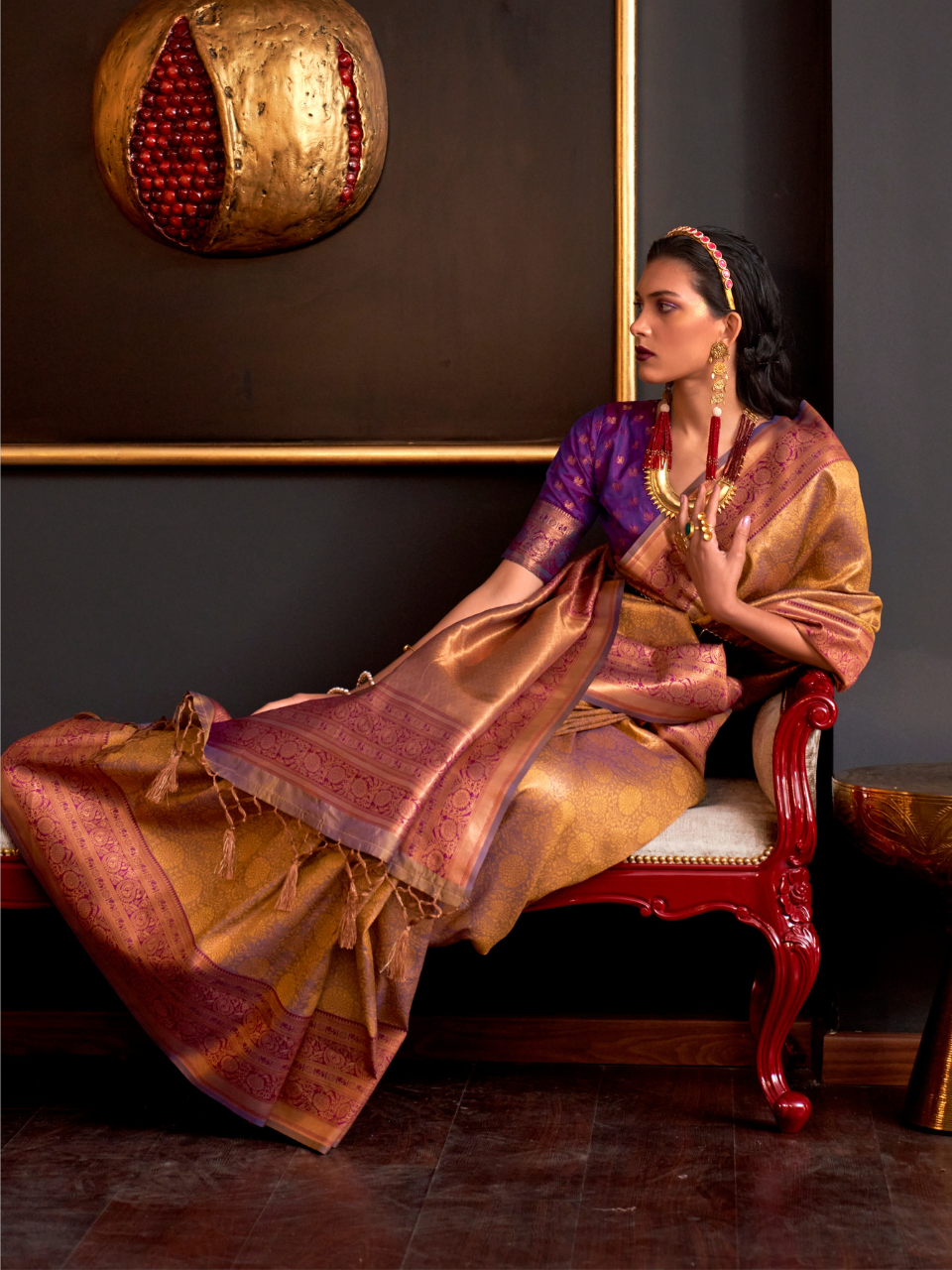 Amber Gold Woven Banarasi Silk Saree