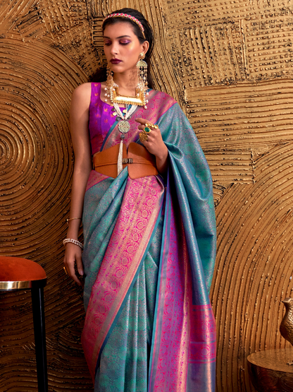 True Blue Woven Banarasi Silk Saree