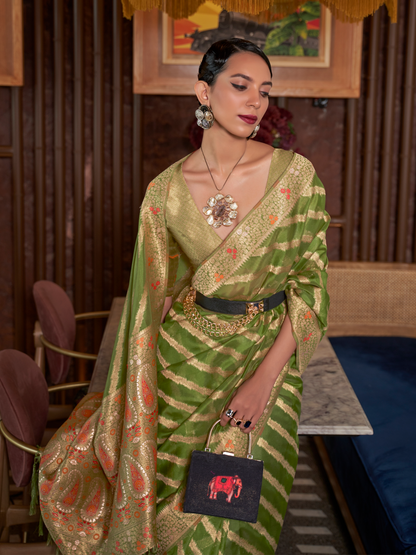 olive organza saree