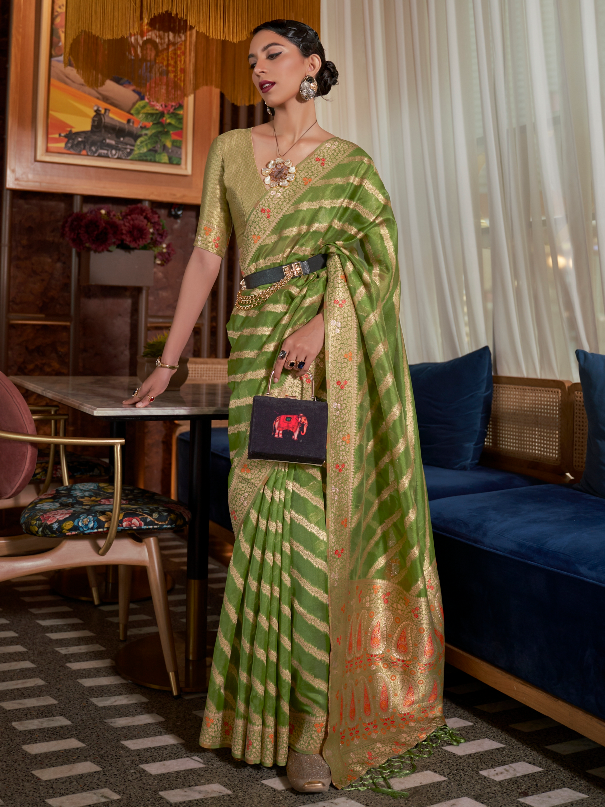 mehendi green organza saree