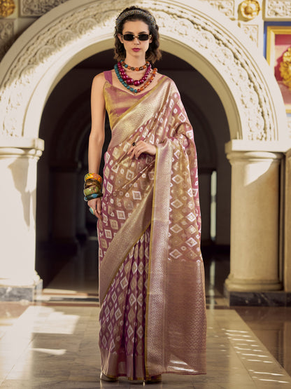 Golden Fuchsia Zari Woven Tissue Silk Saree