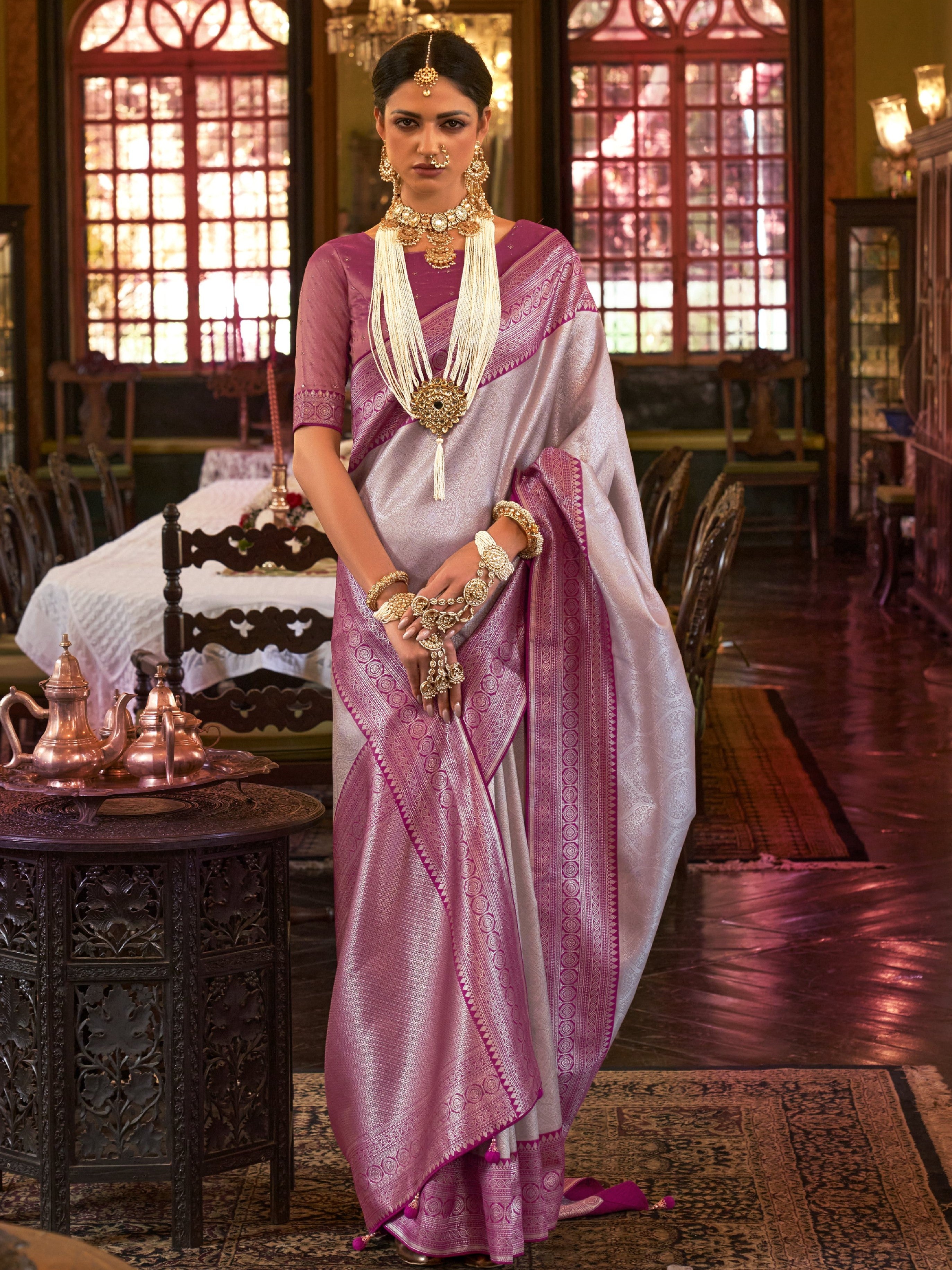 Buy Ek-Pal Self Design Banarasi Pure Silk Pink Sarees Online @ Best Price  In India | Flipkart.com