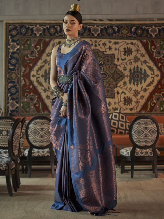 Cerulean Blue Woven Banarasi Saree