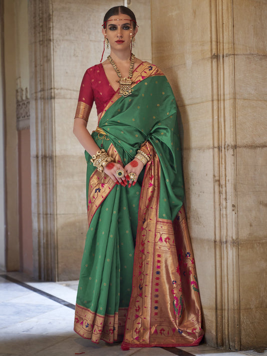 Pine Green Woven Paithani Saree