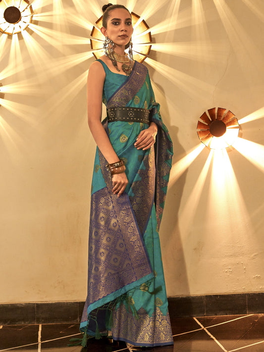 Peacock Blue Woven Banarasi Saree