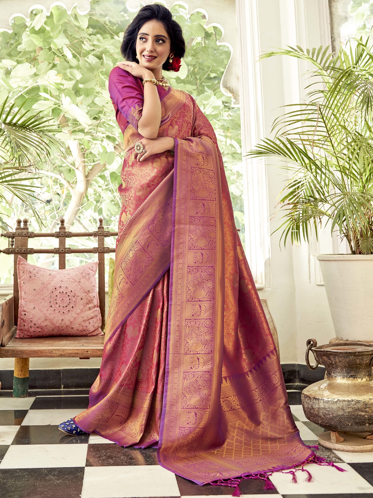 Plum Magenta Kanjivaram Saree