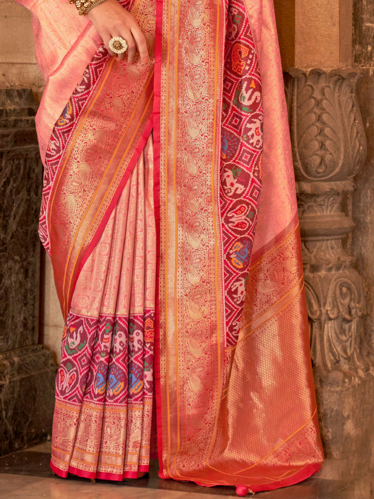 Blush Pink Woven Kanjivaram Patola Silk Saree