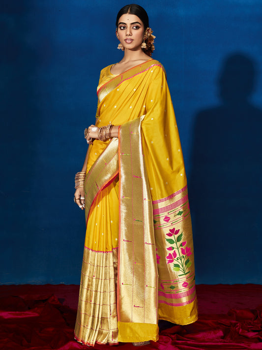 Melon Yellow Paithani Saree