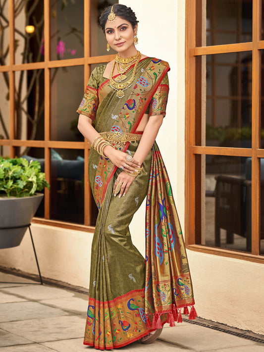 Moss Green Paithani Saree