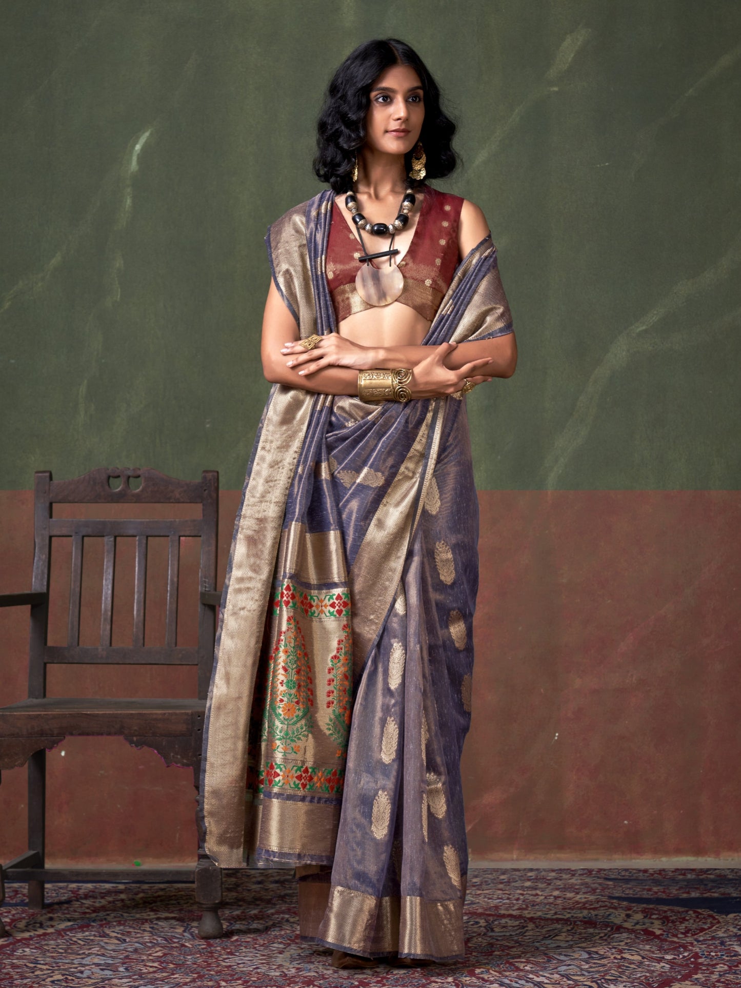 Unique Purple Woven Paithani Tissue Silk Saree