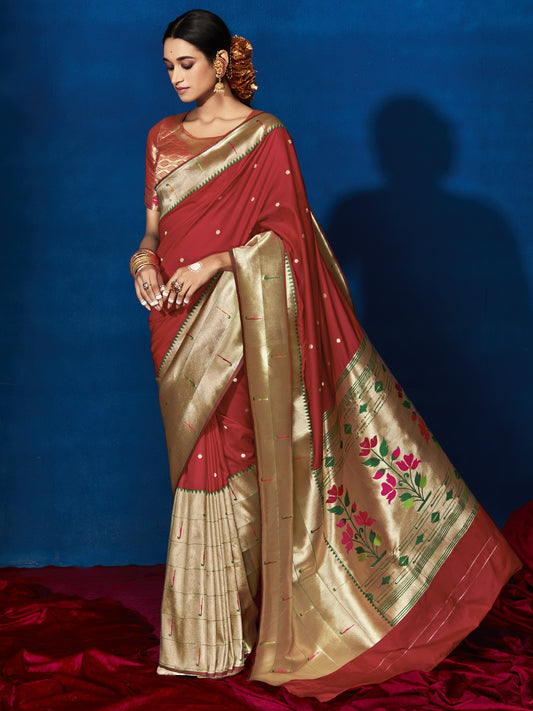 Candy Red Paithani Saree