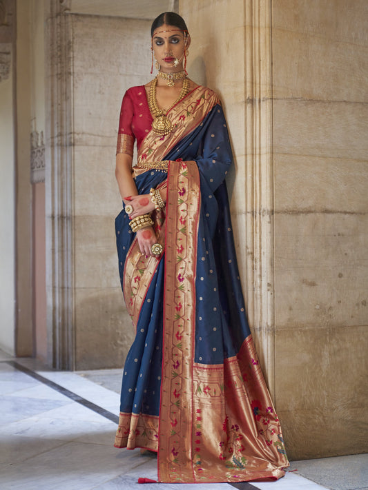 Cobalt Blue Woven Paithani Saree