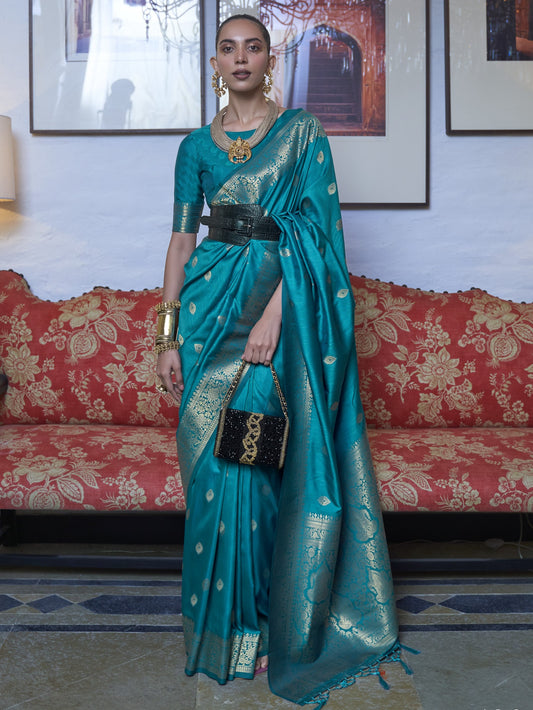 Teal Blue Banarasi Saree