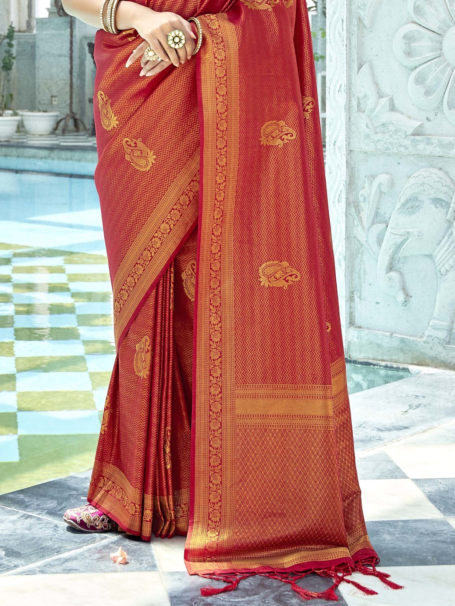 Deep Red Kanjivaram Saree