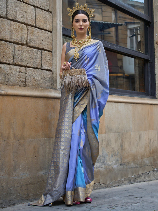 Dusty Lavender Banarasi Print Soft Silk Saree