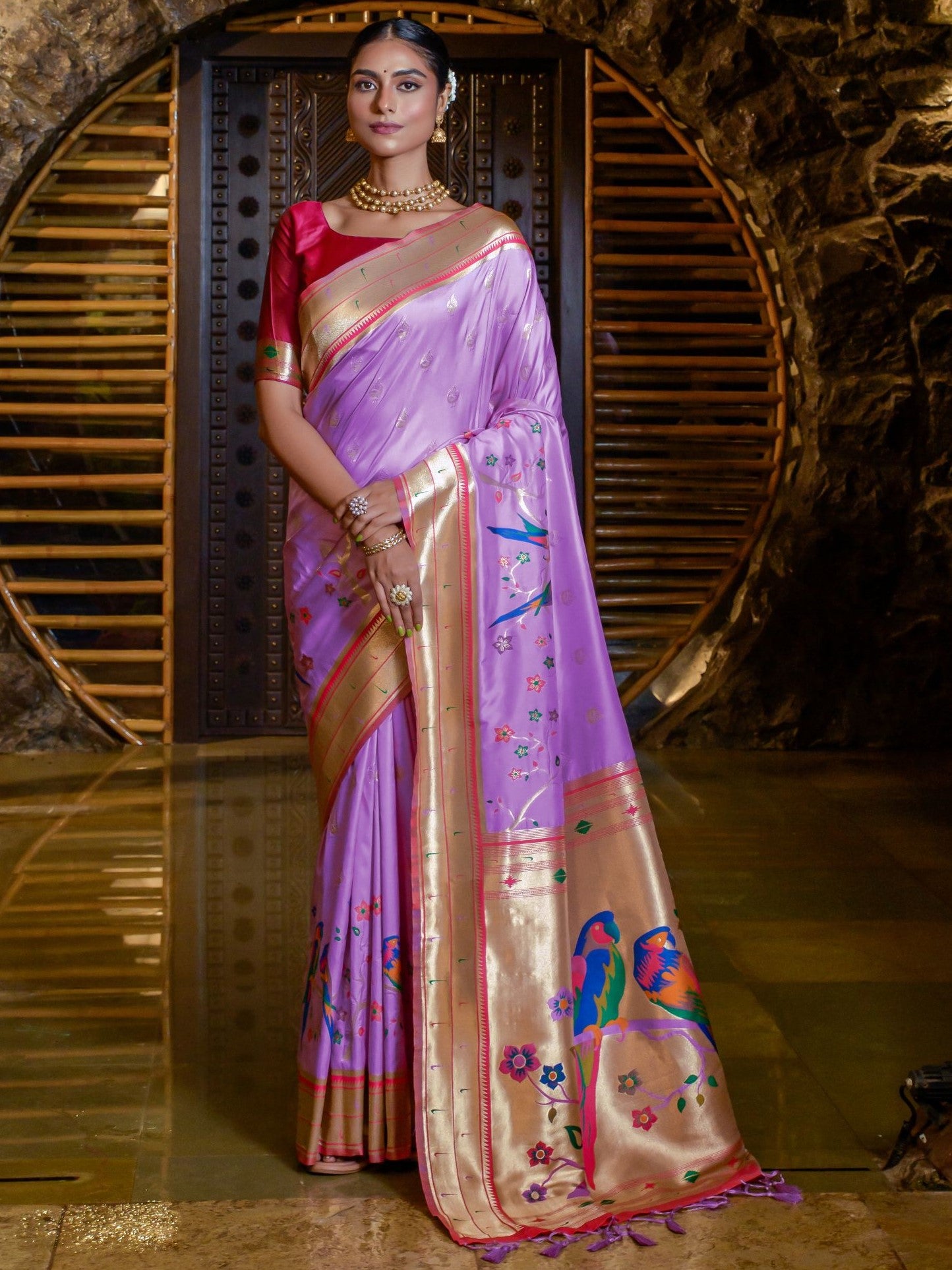 Lilac Purple Woven Paithani Saree