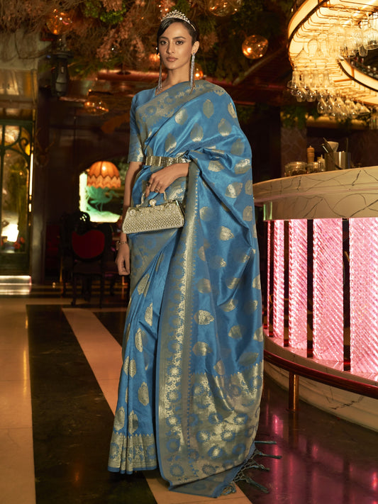 Pale Blue Woven Banarasi Saree