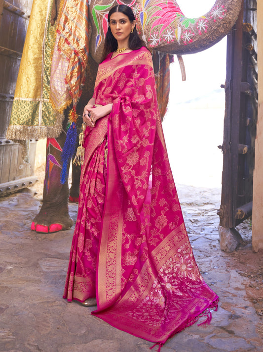 Neon Pink Woven Banarasi Saree