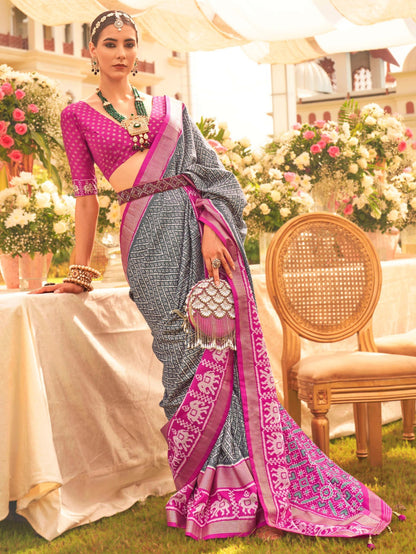 Gray and Magenta Patola Saree